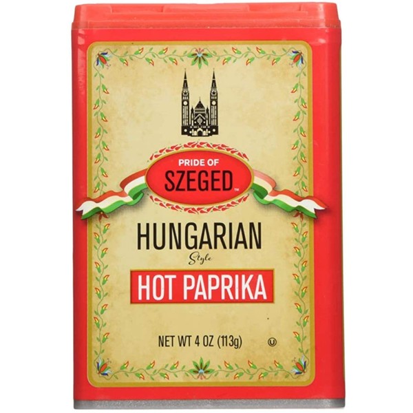 Pride of Szeged Hot Paprika Powder, Spicy Hungarian Style Seasoning, Bright Red, 4 oz. Tin, 1-Count
