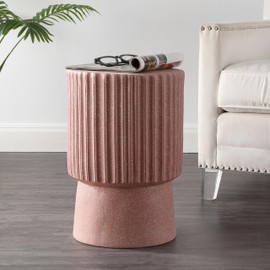 JONATHAN Y TBL1102C Louisa 19" Modern Art Deco Tambour Indoor/Outdoor Accent Table Art Deco, Minimalist, Contemporary, Bohemian, Mid-Century, Patio, Garden, Bathroom, Living Room, Pink Terrazzo Finish