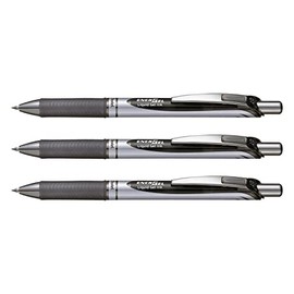 ぺんてる ボールペン ノック式エナージェル 0.7mm シルバー軸 黒インキ BL77-A 【 ３本】