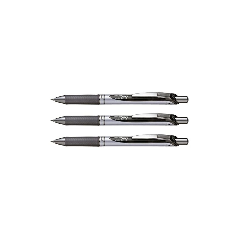 ぺんてる ボールペン ノック式エナージェル 0.7mm シルバー軸 黒インキ BL77-A 【 ３本】