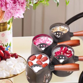 SECHUDO Small Cast Iron Teapot, Japanese Style Tea Kettle without Lid, 20.3 fl oz Tea Pot with Stainless Steel Tea Ball for Loose Tea, Wooden Side-handle Tea Set for Stovetop Safe(600ml)