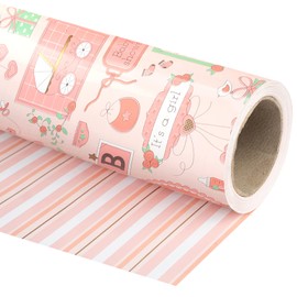 WRAPAHOLIC 30 Inch Reversible Wrapping Paper - 24 inch X 65.6 feet Jumbo Roll Baby Girl Design, Perfect for Kids Birthday, Party, Holiday, Baby Shower Packing