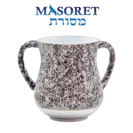 UNBREAKABLE WASHING CUP: Marble Color Aluminum Netilat Yadayim Cup 5-Inch Tall Elegant 2-Handle Wide-Mouth Ritual Cleaning Water Vessel - Black, Gray & White