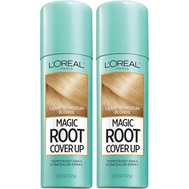 L'Oreal Paris Tinte mágico para el cabello, corrector de color temporal para raíces grises, fórmula ligera, sin amoníaco ni peróxido, rubio claro a medio, 2 unidades