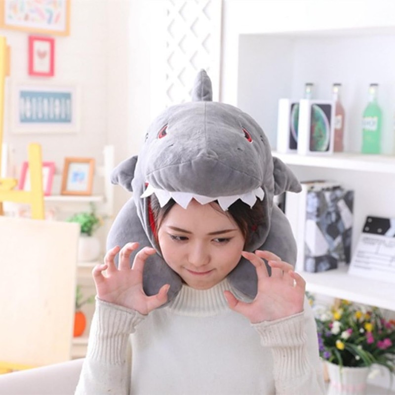 Bury Tony Shark Soft Hooded Travel Neck Pillow, Cartoon Animal