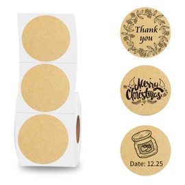 Thermal Labels,2 Inch Kraft Paper Color Round Thermal Printer Stickers,Self-Adhesive Round Direct Thermal Labels,Thermal Stickers for DIY Logo Design,Name Tag (500/Roll