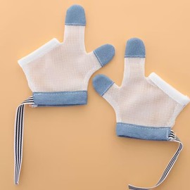 DPWOUM Stop Thumb Sucking, White 1 Pair Baby Anti Eating Gloves No Scratch Breathable Finger Thumb Protector Thumb Sucking Stop for Kids Stop Thumb Fingers Sucking