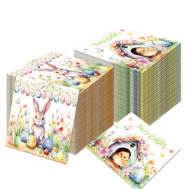 120Pcs Easter Paper Napkins Happy Easter Bunny Egg Flower Disposable Paper Napkins Cute Rabbit Luncheon Napkins for Holiday Festival Dinner Party,6.5 * 6.5 Inch