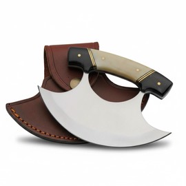 SZCO ULU Hunting Knife 5.5 Inch - Camping Knife with Alaskan Bone/Horn Handle, Stainless Steel Crescent Blade & Sheath - Pocket Knife for Hunting, Camping & Outdoor uses - Knives for Men