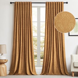 GIGIZAZA Brown Gold Velvet Curtains 84 Inch Long for Living Room,2 Panels Luxury Boho Drapes Flower Embossed Blackout Window Curtain for Living Room Back Tab Thermal for Bedroom