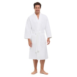 MONARCH Chamois Microfiber Shawl Hotel Robe - Lightweight Absorbent Soft Spa Bathrobe in Cypress (Small, White)