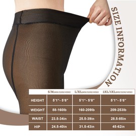 Eurzom 3 Pairs Fleece Lined Tights Women Faketranslucent Elastic Skin Colored Tights Warm Pantyhose(80g (10-20℃),L/XL,Black, Coffee and Beige)