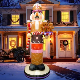 AerWo 8FT Christmas Inflatable Outdoor Decoration, Inflatable Nutcracker with Little Gingerbread Christmas Blow up Yard Decorations with LED Lights, Nutcracker Christmas Decor Outdoor for Yard Lawn