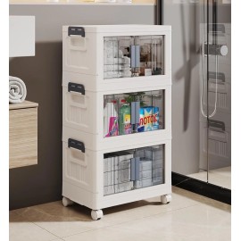 OlarHike Stackable Storage Bins with Lids - Folding Storage Box with Doors and Wheels,