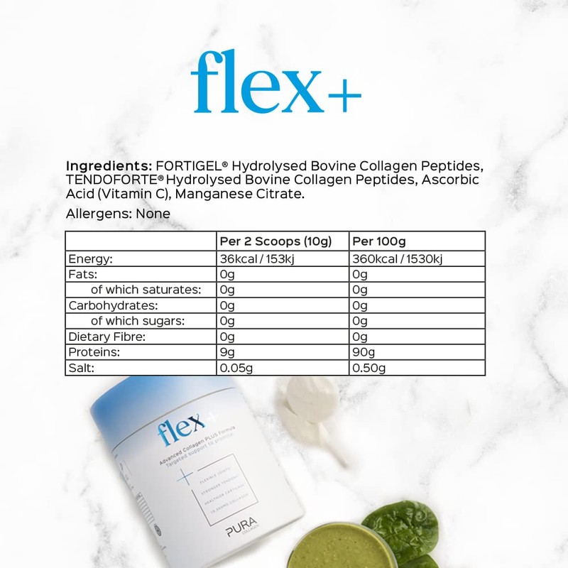 Pura Powdered Collagen Supplement (Flex +) | Hydrolysed Collagen Peptides