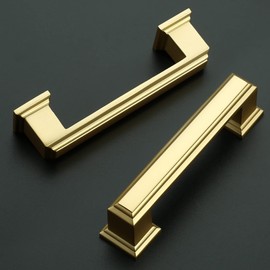 Amerdeco 10 Pack Brushed Gold Cabinet Pulls 3 Inch Hole Center Drawer Pulls Cabinet Hardware Solid Kitchen Cabinet Handles for Bathroom Drawer Pulls Dresser Pulls ZH0001