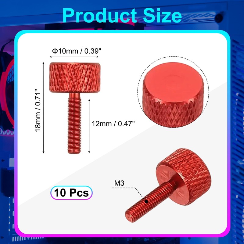 MECCANIXITY M3x12mm Knurled Thumb Screw, 10 Pcs Aluminum Alloy Flat