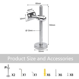 Handrail Holder Stainless Steel Adjustable Handrail Bracket, Pack of 2 Handrail Support Railing Wall Bracket Handrail Bracket for Handrail Stairs Round with Screws Accessories