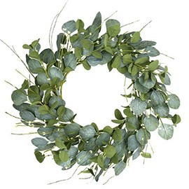 Artificial Greenery Wreath,20” Silver Dollar Eucalyptus Leaves Wreath with Pip Berries Green Spring/Summer Wreath for Front Door Wall Window Decor and Festival Celebration