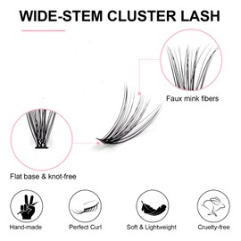 Cluster Lashes Individual Eyelashes, Wide Handle, D-Curl, DIY Single, Soft False Eyelashes for Personal Use at Home, Eyelash Extension Set (30P Kit with Remover, 9-16 mm)