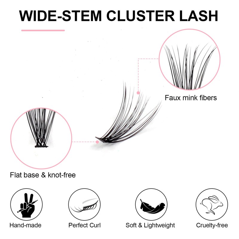 Cluster Lashes Individual Eyelashes, Wide Handle, D-Curl, DIY Single, Soft