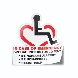 Non-Ambulatory Child With Special Needs On Board Sticker Decal (3", 1 Piece) - Protect Your Family by Flippin Stickers