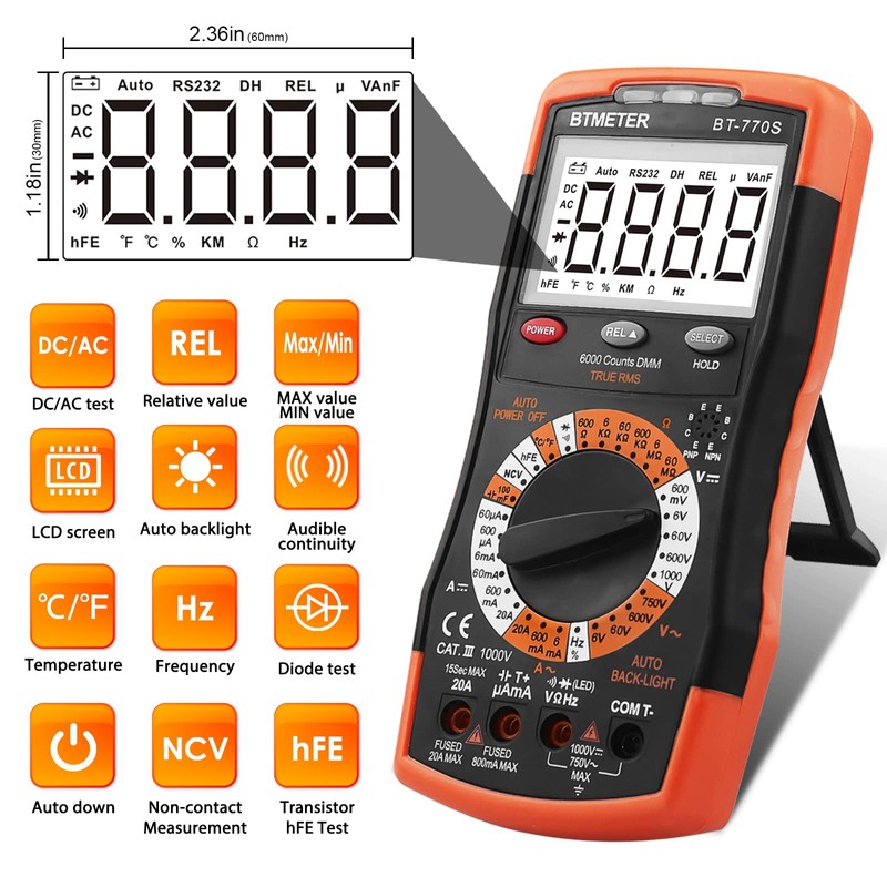 BTMETER BT-770S Multimeter Manual Ranging Electric Meter, for AC DC