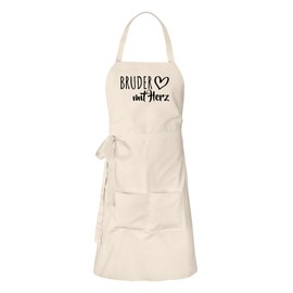 huuraa Apron Brother with Heart Unisex Apron with Motif for the Greatest People Gift Idea for Friends and Family, natural