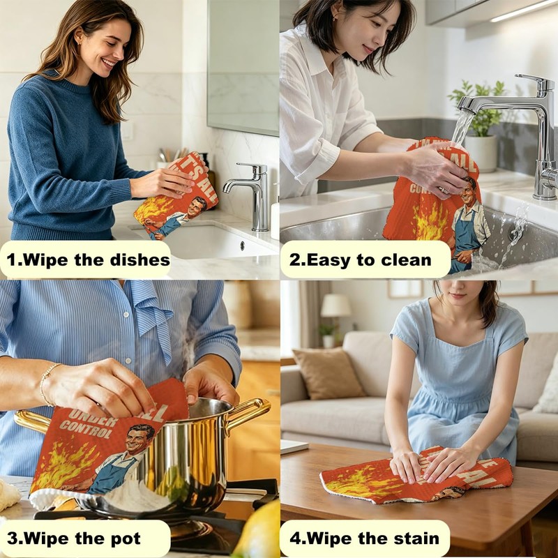 Funny Cooking Kitchen Towels, 50s Retro Man Cooking Decorative Dish
