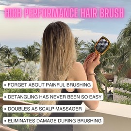 THE Brush Luxury Detangling Hairbrush, in Gold Chrome and Silver, Gentle on Scalp and Prevents Breakage. Elegant anti static Detangler Brosse A Cheveux for all hair types. (Black Gold)