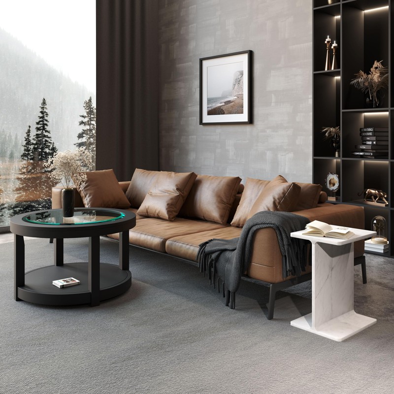 Jofran Enzo Luxury Genuine Solid Marble Icon End Table,White