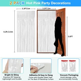 JEBUTU White Foil Fringe Backdrop Curtains 2 Pack 3.3x8.2 Ft Tinsel Streamers Birthday Party Decorations, Fringe Backdrop for Graduation, Baby Shower, Gender Reveal, Disco Party