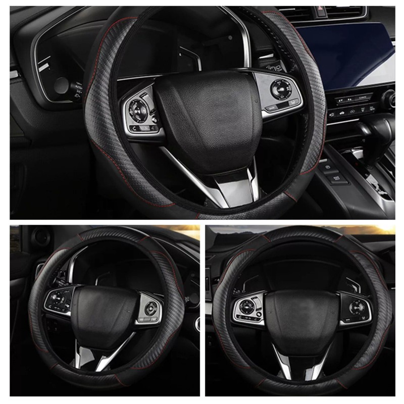 DONWELL For Toyota Car Steering Wheel Cover Carbon Black Leather