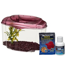 Marina Betta Pals Kit, Betta Fish Aquarium Starter Kit, Burgundy, 13405