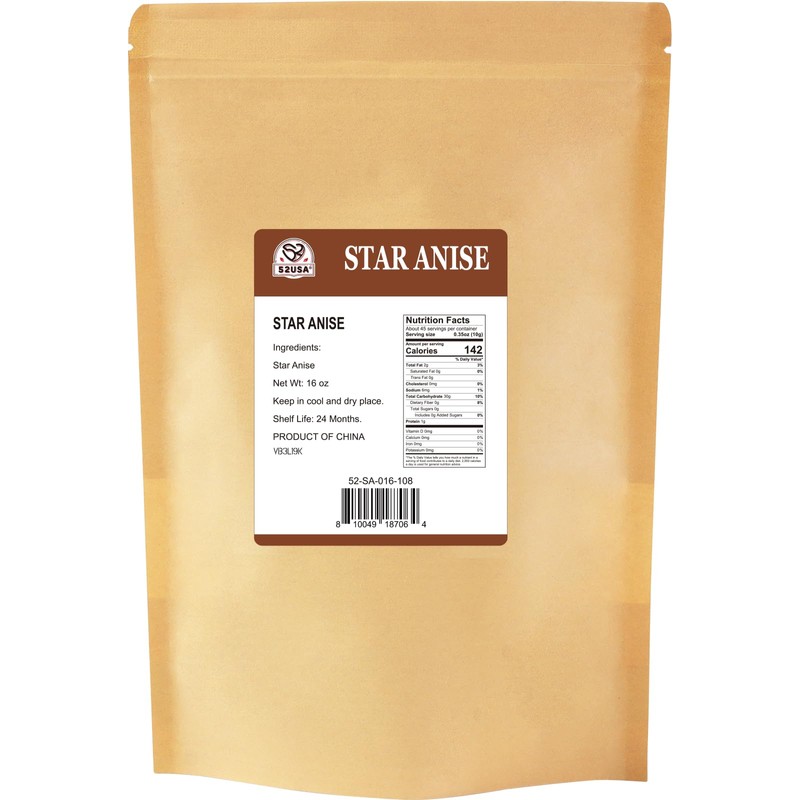 52USA Star Anise, 16 Ounce (Pack of 1), NON-GMO Verified
