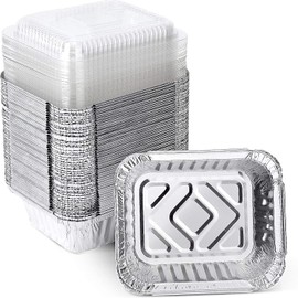 WHDepot 1 Lb Small Aluminum Foil Pans with Clear Lids (50 Pack), Disposable Cookware, Takeout Trays, Food Containers for Restaurants & Catering, Recyclable