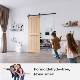 EaseLife 28in x 84in Sliding Barn Wood Door,Interior Doors,DIY Assemblely,Solid Natural Spruce Panelled Slab,Easy Install,Apply to Rooms & Storage Closet,H-Frame