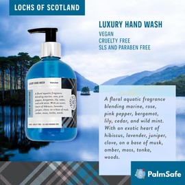 Palm Safe Lochs of Scotland 300ml Luxury Hand Wash Soothing Hand Cleanser Hydrates Sensitive or Irritated Skin 300ml Pump Bottle with Natural Bioactives to Nourish and Moisturise Vegan-friendly