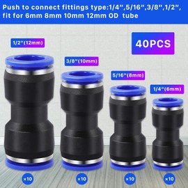 40Pcs Straight Push Connectors,Quick Release Pneumatic Connectors Air Line Fittings,6/8/10/12 mm Plastic Push to Connect Fittings for 1/4 5/16 3/8 1/2 Tube