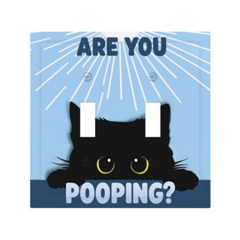 CZRPKEN Light Switch Cover Plate Witch Funny Cat Humorous Text & Sunburst Pattern Design Double Toggle Decorative Wall Plate 2 Gang Dual Switchplate Blue Background for Bathroom