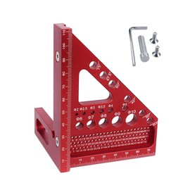 3D Multi-Angle Measuring Square Ruler, Aluminium Alloy 45°/90° Miter Triangle Ruler for Accurate Woodworking & Construction (Red)