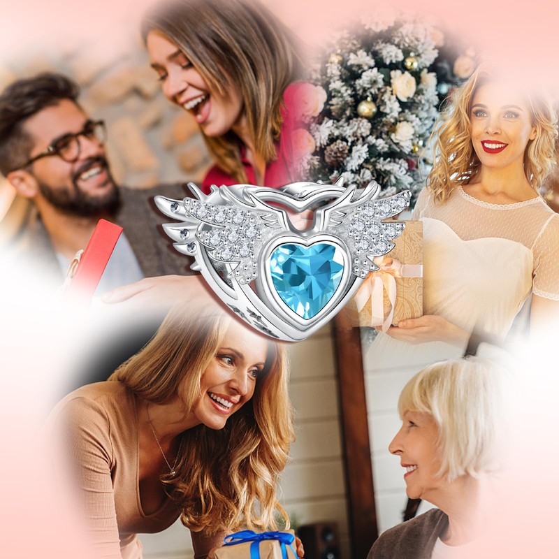 Amieween 925 Sterling Silver Charms March Birthday Stone Bead, Angel