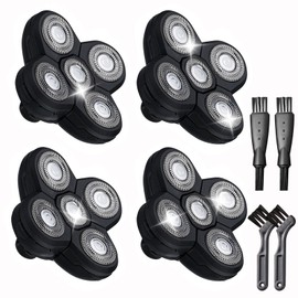 4 Pack Head Shaver Replacement Blades, 5 Blades Shaver Replacement Heads for Bald Men Universal Head and Face Electric Razor Kit with 4 Cleaning Brush