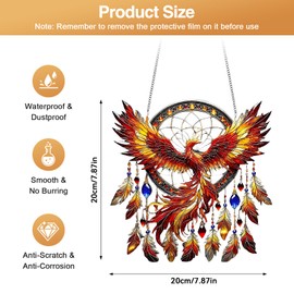 Phoenix Suncatcher - Stained Glass Effect Window Hanging - Oriental Bird Acrylic Ornament - Colourful Rainbow Maker Sun Catchers for Windows Indoor Outdoor Garden