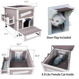 Outdoor Cat Shelter with Escape Door Rainproof Outside Kitty House Single Story for Two-Three Cats Color Grey