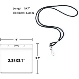 50 Clear Plastic Horizontal Name Tags Badge ID Card Holders and 50 Flat Neck Black Lanyards with Swivel Hook