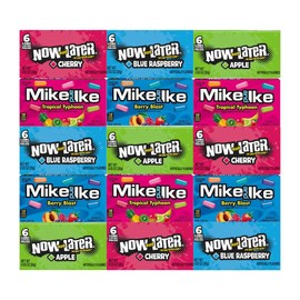 Assorted Candy Mix Variety 15 Pack - Includes Mike and Ike & Now and Later, 3 Each of Tropical Typhoon, Blue Raspberry, Berry Blast, Cherry & Apple Flavors, Blue Paper Bag, 5.25x3.2x8 Inch