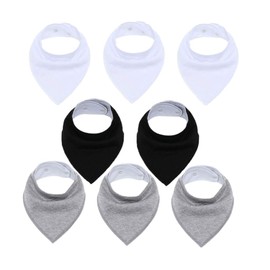 Healifty 8 Pack Baby Bandana Soft Super Absorbent Saliva Bibs Triangle Saliva Cloth Newborn Toddler White Grey Black, Black / White / Grey