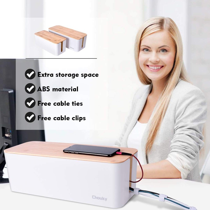2 Pack Large Cable Management Box – Wooden Style Cord