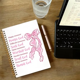 NEFMGEG Pink Coquette Bow Christian Spiral Notebook Journal, Preppy Bible Verse Scripture Journal for Women, Christian Religious Gifts for Women, Church Notes Notebooks, 5.5x8.3 Inch